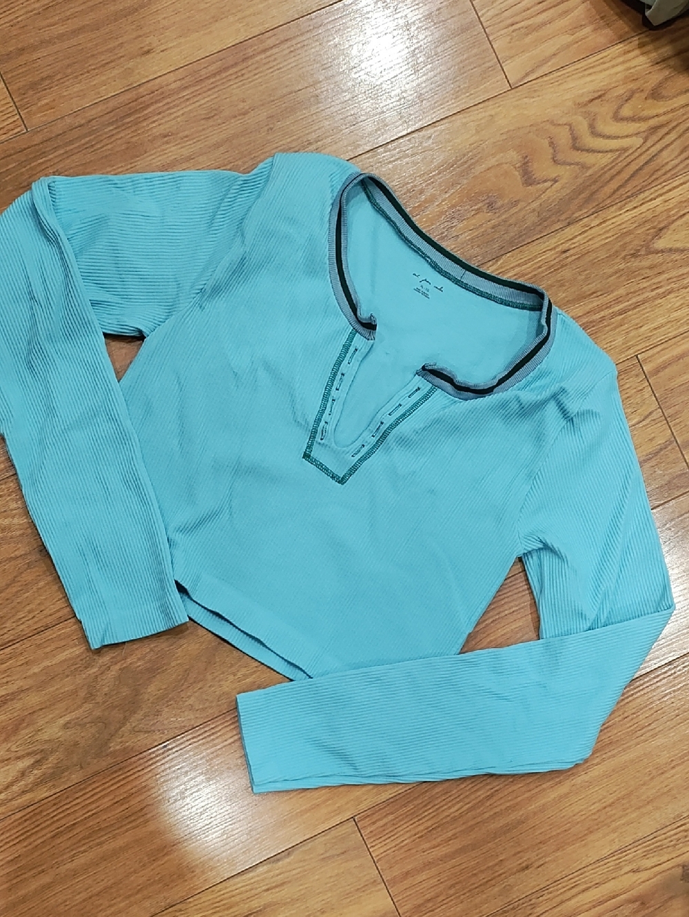 Urban Outfitters Seafoam Ribbed Knit Top with Contrast Trim